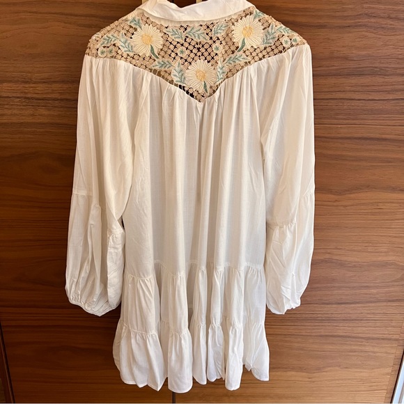 NWT Free People Chain Of Daisies Embroidered Ruffle Dress Tunic / Ivory Combo - Picture 8 of 13